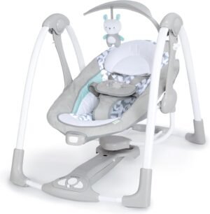Limited-Time Sale for Summer Surprises AED 99د.إ：Ingenuity 12189-3 Convertme Swing-2-Seat - Raylan, Pack Of 1 - Blue and Grey - Safety Belt & Removable Baby Toys Swing for Baby